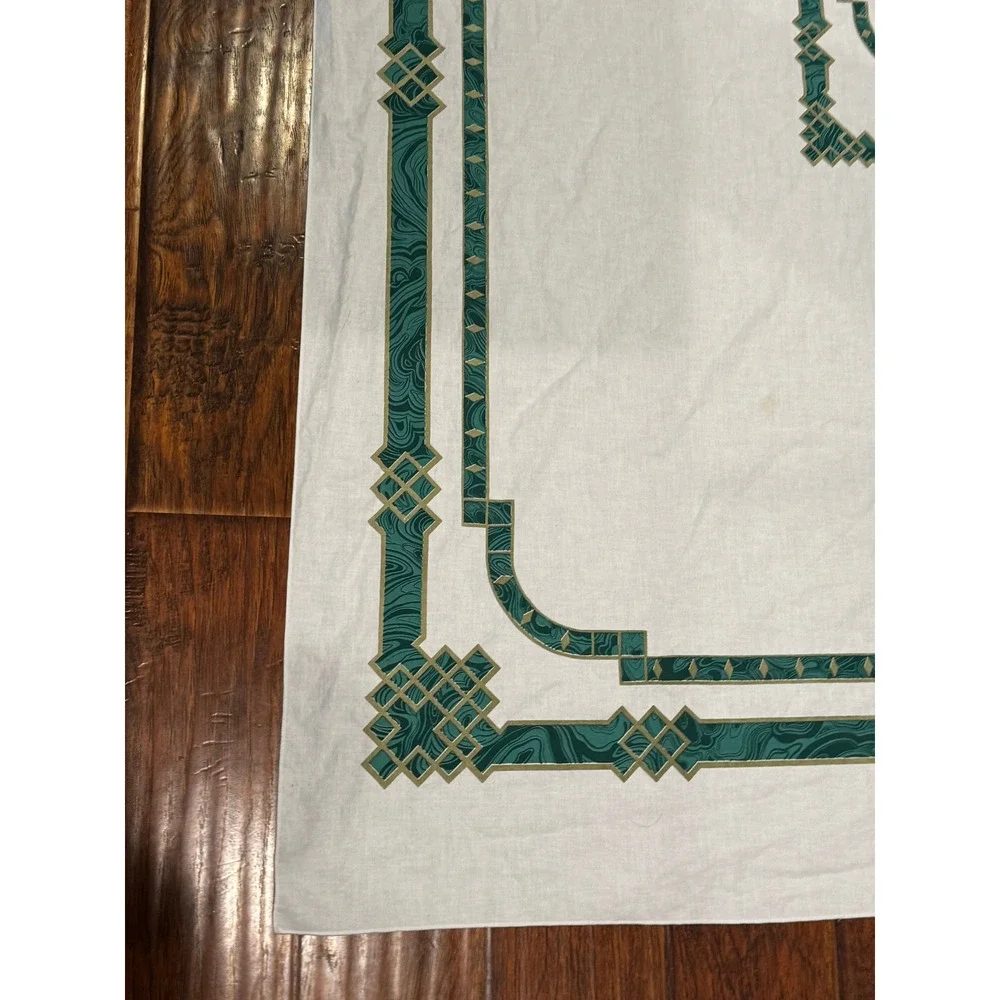 Vintage Christian Dior Tablecloth 60x96 White Green Rectangular Cotton France